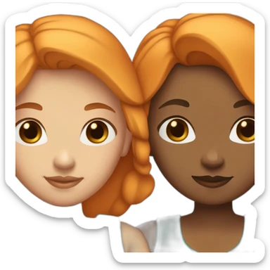 two lesbian white women holding hands (1st with brown eyes and medium length orange hair), (second with blue eyes and short teal hair) sticker