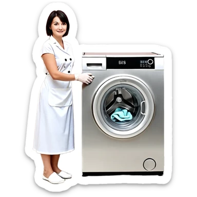 Eine Frau steckt bis zum Bauch in einer Waschmaschine fest und nur die Beine gucken raus und zwei schwarze männer ziehen an ihren Beinen um sie raus zu holen  sticker