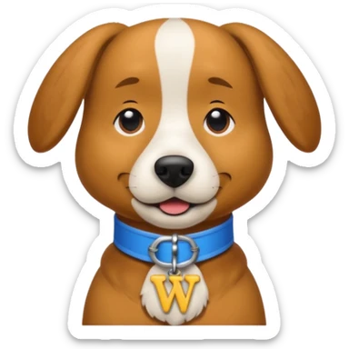 Wags the Dog from The Wiggles with light brown skin, collar with letter w sticker