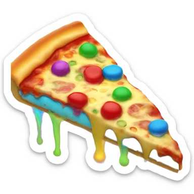 neon pizza slice with rainbow cheese sticker