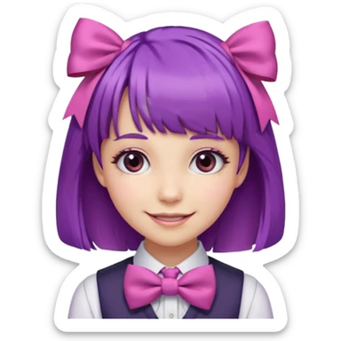 girl with bangs and purple hair and pink hairbow tie on the side of head sticker