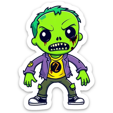 cartoon zombie with green skin and ragged clothes sticker