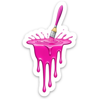  flying art brush dripping pink slop  sticker