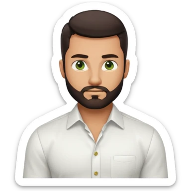 Man with a short full beard, Styled hair, Best looking man in the planet, onepiece style dark hair, green eyes, more realistic style more maskulin. Wearing a white formal shirt, first buttons open macho style, muscular

 sticker