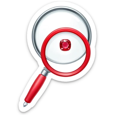 Jewelry art icon, ruby ring viewed through a magnifying glass, pliers beside, minimalistic style, clean lines, transparent background. sticker