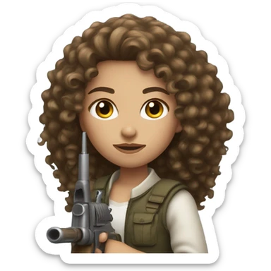 light skinned brunette curly-haired girl with weapon sticker