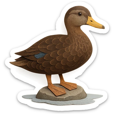 close-up of an American Black Duck in paper craft style, fine paper edges, subtle feather patterns, expressive eye, standing on a rock by water sticker