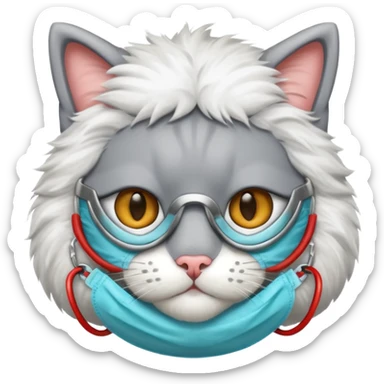 gray doctor cat, surgeon mask sticker