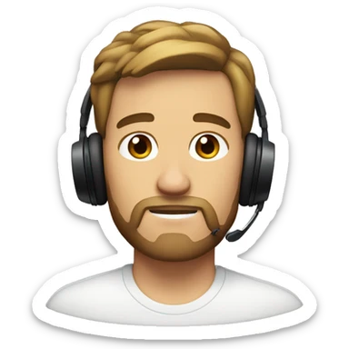 man's face, short light-brown hair with bends, short beard, black headphones, slim oval face  sticker