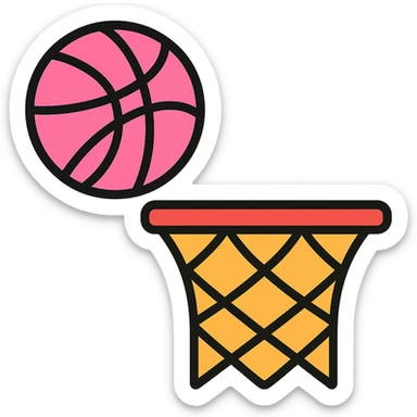 Change the netball to pink, keep the outlined icon style with the hoop, and maintain the transparent background. sticker