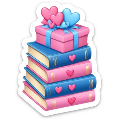 lots of romance books stacked up, pink and blue, with hearts and bows sticker