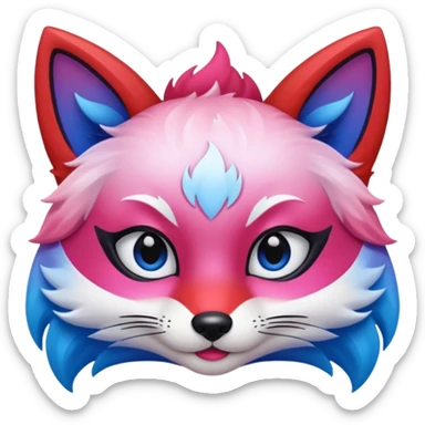 Mascara Kitsune Azul, Vermelho e Rosa degrade sticker