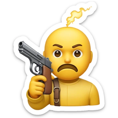 the thinking emoji but a gun in his mouse sticker