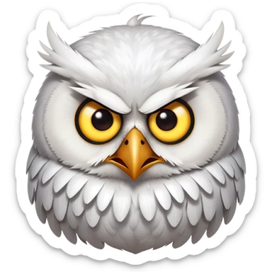 Angry Birds style owl, fluffed feathers, glaring sticker