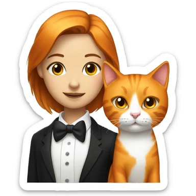 tuxedo girl and orange cat sticker