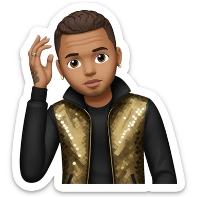 Chris Brown with dark brown hair, black sequin outfit sticker