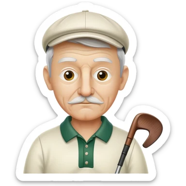 half figure old golf player with golf club no nose sticker