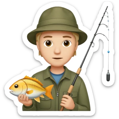 a man holding a fishing rod sticker