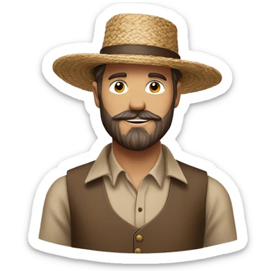 amish brown straw hat and small beard without mustache white skin brown button down shirt half body holding a hammerone photo  sticker