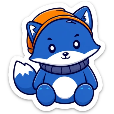 blue fox winter hat with ear flaps sticker