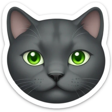 dark grey fat cat with green eyes happy sticker