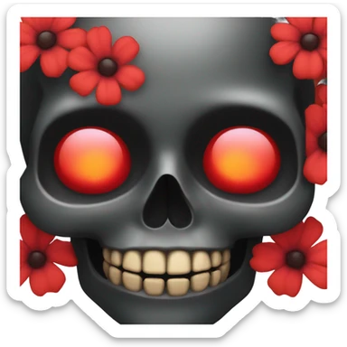 black skull with red flowers sticker