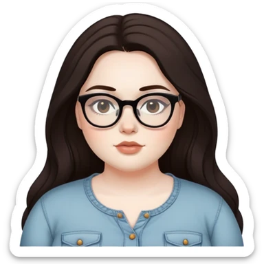pretty baddie, black eyeliner, pale skin, aesthetic country, plus size, glasses, dark brown long hair sticker