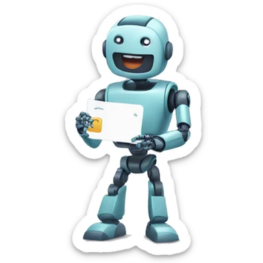 a robot handing a flashcard to a student sticker