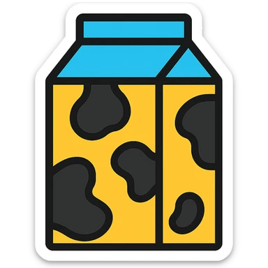 milk box featuring a cow print pattern, playful style sticker