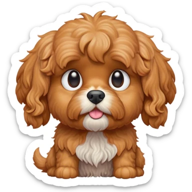 Cinematic Grumpy Apricot Cavoodle Portrait Emoji, Head tilted slightly with a deeply unimpressed expression, showcasing a thick, curly apricot coat with subtle white accents, large, droopy brown eyes narrowed into an unamused glare, ears slightly drooping in exasperation, Simplified yet comically expressive features, highly detailed, glowing with a dry, sarcastic glow, high shine, effortlessly judgmental yet dignified, stylized with a touch of cynicism, bright but brooding, soft glowing outline, capturing the essence of an eternally unimpressed yet endearing companion, so lifelike it feels like it could sigh heavily at you in disdain at any moment! sticker