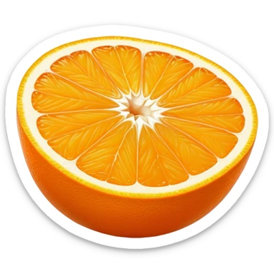 Cinematic juicy orange, sliced open to reveal glistening, bright citrus flesh, soft golden highlights, fresh and refreshing, natural and vibrant. sticker