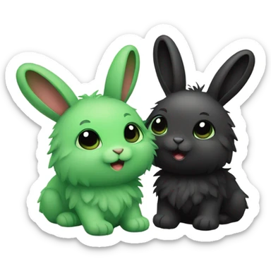 Cute small fluffy toy two green and black rabbit sticker