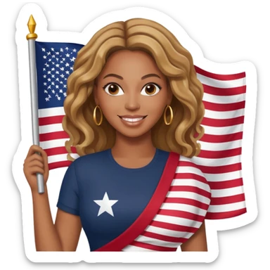 Beyonce with holding  american flag sticker