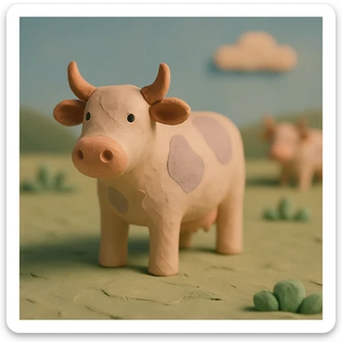 claymation style cattle standing in a field, visible fingerprints, pastel palette sticker