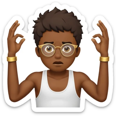 black boy in stringer with gold glasses frustrated pulling hair sticker