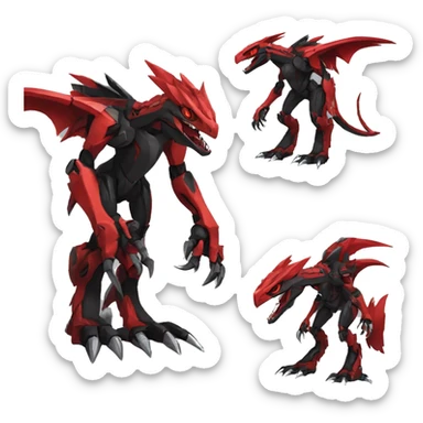  Cool Edgy Black Red Digimon-Fakemon-Guilmon-Velociraptor-Dragon-Mecha full body sticker