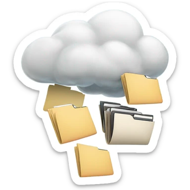 A cloud with folders and files flying in and out of it. sticker