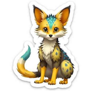 Feral Rare Fantasy vibrant colorful Vernid-Trico-species by LiLaiRa, random markings, tufted tail, tufted ears, full body sticker