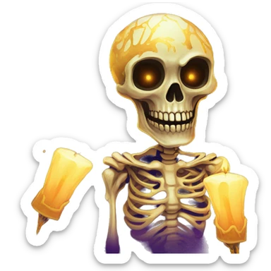 Skeleton zombie person with gold antlers melting into graffiti galaxies with candles lanterns and fairy lights sticker