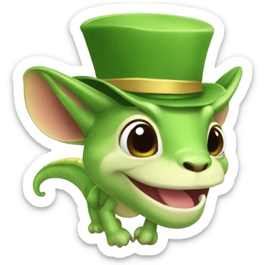 camaleon verde sonriendo con cara de humano y un abrigo y gorro puestos sticker
