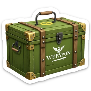 green military wooden box with with an inscription weapon sticker