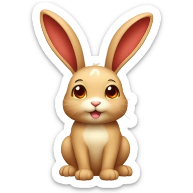 Cute,Shiny, Brown, Normal-type-Ground-type Tan-Rabbit-Fakémon with Dark-Red eyes, beige ears, beige belly, beige paws, beige feet, full body sticker