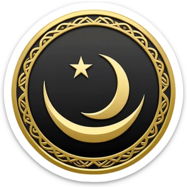 Emoji of the Al-Rashid Flag: Golden circle with pattern and band on black, with "Allahu Akbar". sticker