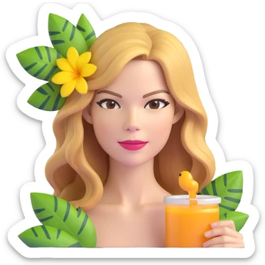 Michelle Monaghan with honey blonde hair on tropical holiday sticker