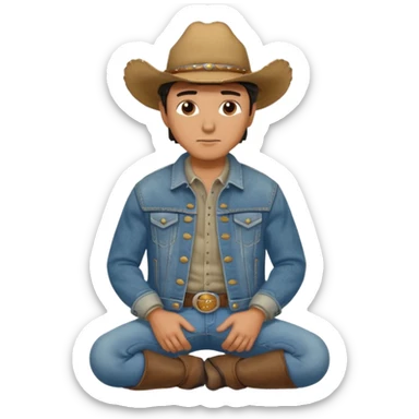 side profile of cowboy with kneews bent and hands on knees sticker