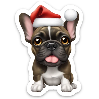 Brindle French bulldog with christmas hat sticker