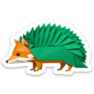 origami hedgehog half fox half hedgehog in color green #A8FBD3 the tail of fox sticker