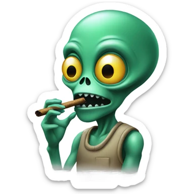 alien smoking a cigarrete sticker