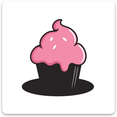 cupcake with pink icing, hand-drawn doodle, playful, black outlines sticker