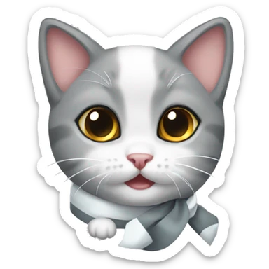 Gray and white kitten with Christmas bow sticker